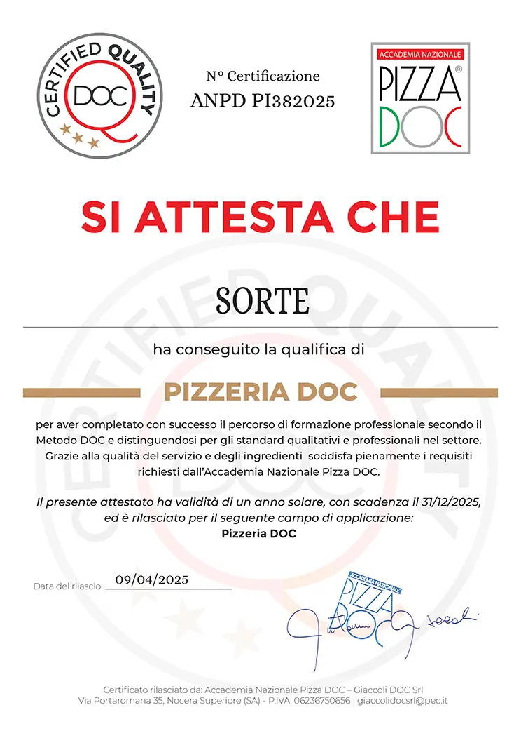 Pizza DOC Certificate 2025
