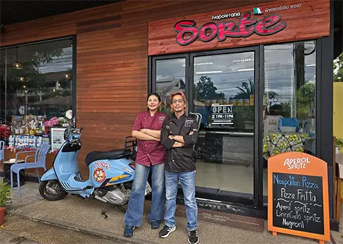 Dhanat and Kasira at the Bophut branch entrance